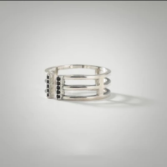 Boutique Jewelry - NEW 925 Silver Vintage Striped Black Pave Ring
